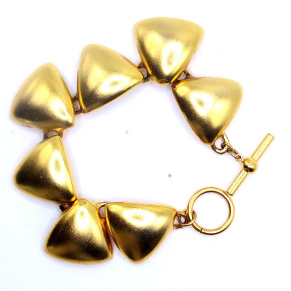 Anne Klein AK Signed Designer High End Gold Tone Modern Triangular Link Bracelet - Picture 3 of 6
